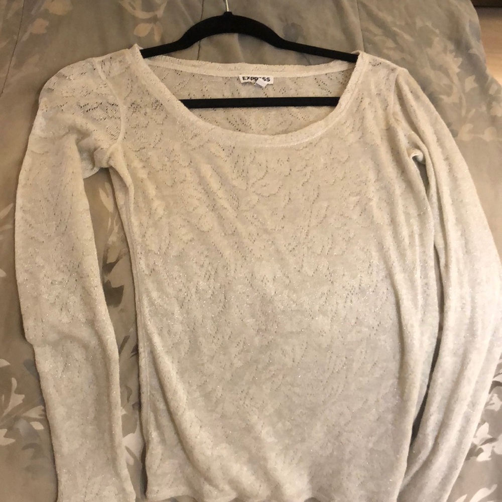 Express White & Sliver Glitter Long Sleeve Sweater